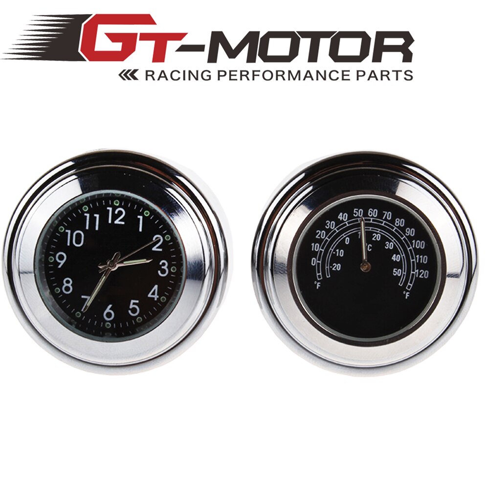 Gt-motor motorcykel front krom vandtæt 7/8 " 22mm styr monteret temp termometer ur urinstrumenter til de fleste modeller