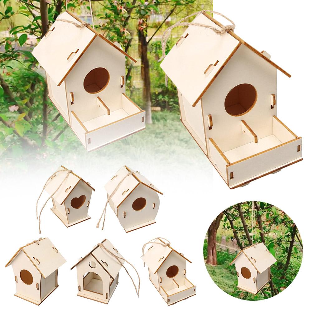 Bird Wood House with Lanyard Outdoor Unfinished DIY Accessory Pet Supplies Hanging Birdhouse for Outside Balcony S8P0