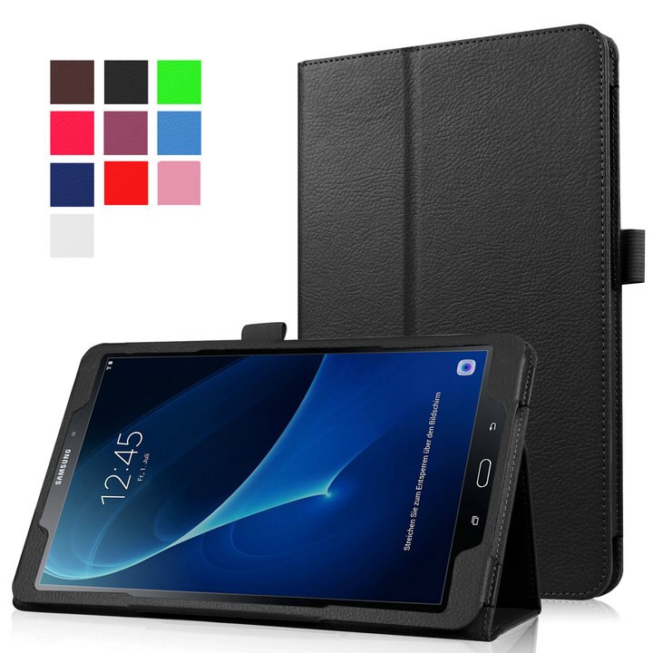 Tab A 10.1 T580 T585 etui z klapką do Samsung Galaxy Tab A6 10.1 2016 SM-T580 SM-585 PU skórzany stojak inteligentna pokrywa dla Tab A6 10.1: Black