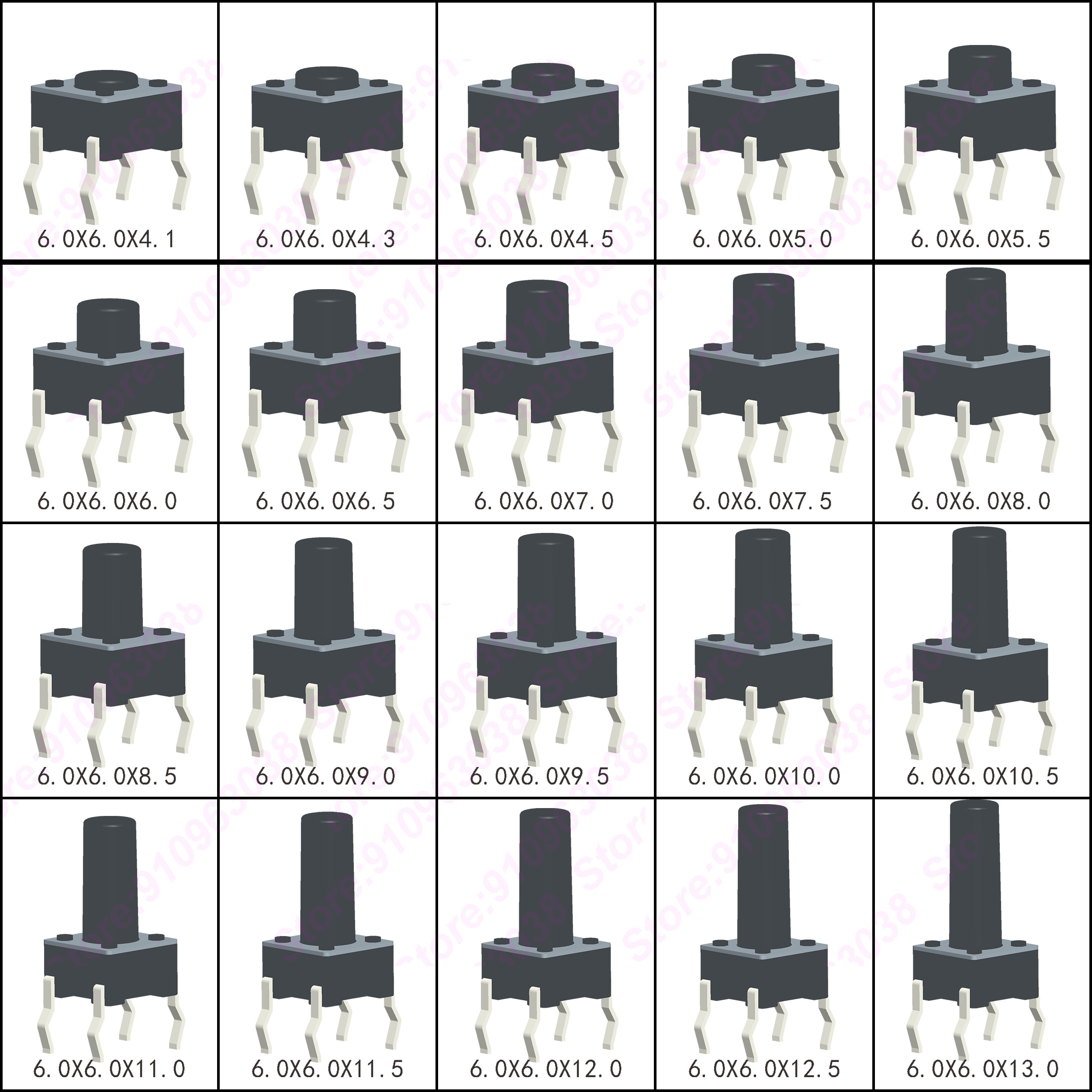 50PCS 6X6X5/4.3/5.5/6/7/8/9/10/13MM Tact Switch Push Button Switch 12V Copper 4PIN DIP Micro Switch For TV/Toys/home use Button
