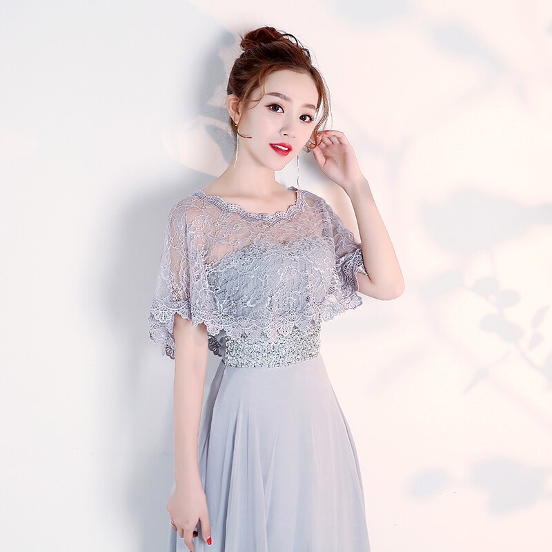 Women Dress Long Party Prom Wrap Scoop Neck Lace Appliqued Wedding Party