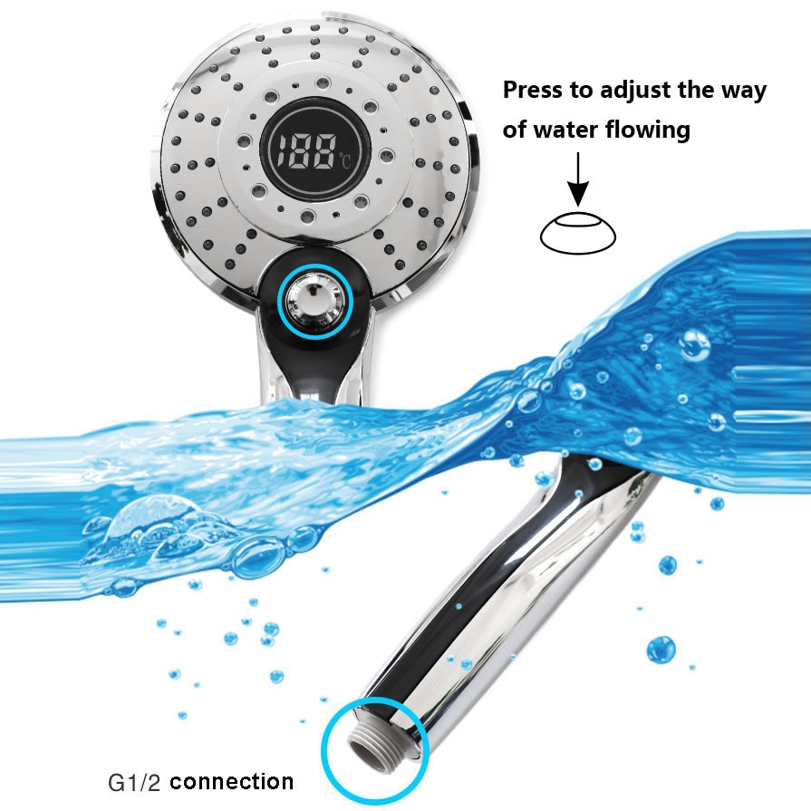 3Colors Water Powered Led Temperature Shower Head Digital Display Handheld Bathroom Shower Head Showerhead Water Sprayer Douche