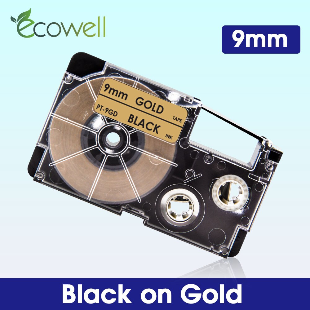 Ecowell XR-9WE XR-9X XR-9RD XR-9BU 9mm label For Casio XR-9YW XR-9GN XR-9GD label tape for Casio KL-60 KL-120 KL-100 Label Maker: Black on Gold