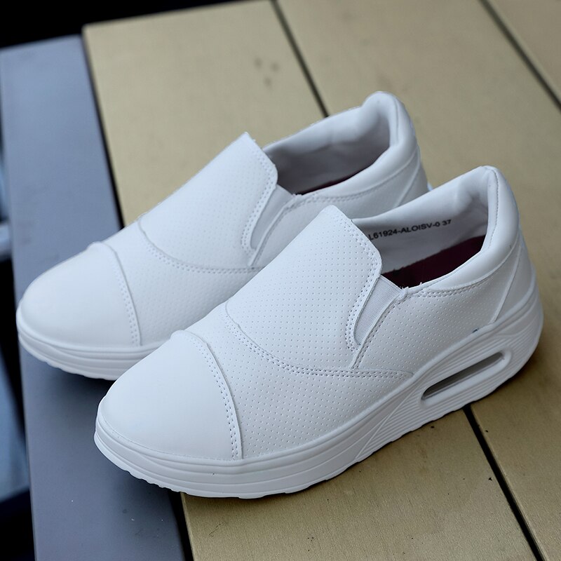 Waterproof Leather Platform Sneakers Women Air Cushion Swing Shoes White Nurse Shoes Slip-resistant Plus Size 42 Fitness Shoes