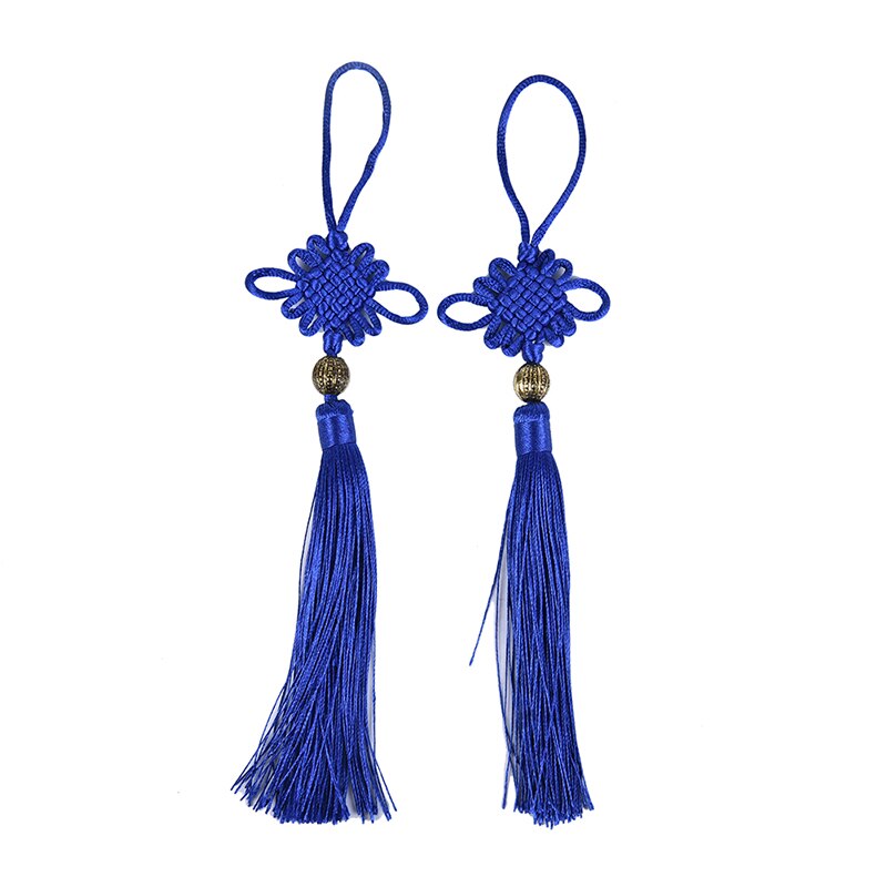 2PC Gold Beads Chinese Knot Tassel Home Textile Curtain Garment Sewing Macrame Decoration Pendant DIY Jewelry Accessories: Blue