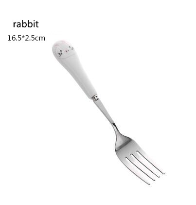 Tenedor con dibujo de gato con mango largo de acero inoxidable, cuchara agitadora, fruta, tenedor, cuchara café, mango de cerámica, 1 ud.: rabbit