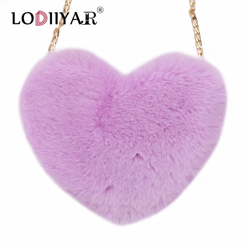 Faux Pelz Herz Tasche Mädchen Lolita Schulter Tasche Plüsch Crossbody Geldbörse Für Frauen Weibliche Rot Herz Perle Kette Handtasche Partei: Purple