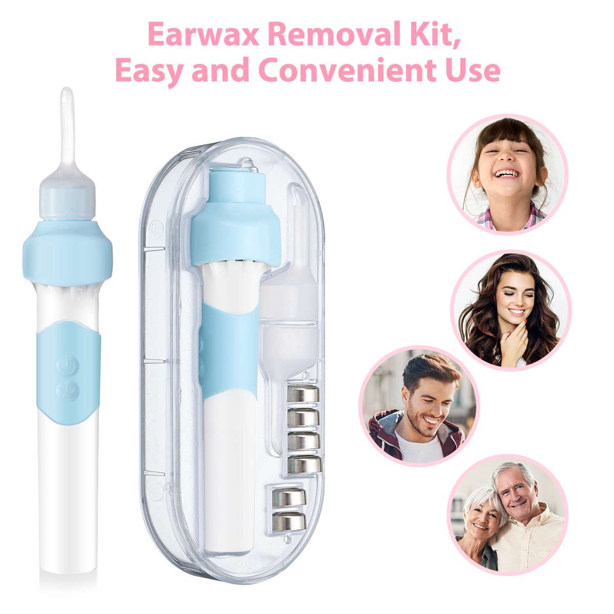 LED Flashlight Ear Wax Remove Tool With 2 Suction Heads Protable Vacuum Ear Cleaner Machine Electronic Cleaning Ear Wax