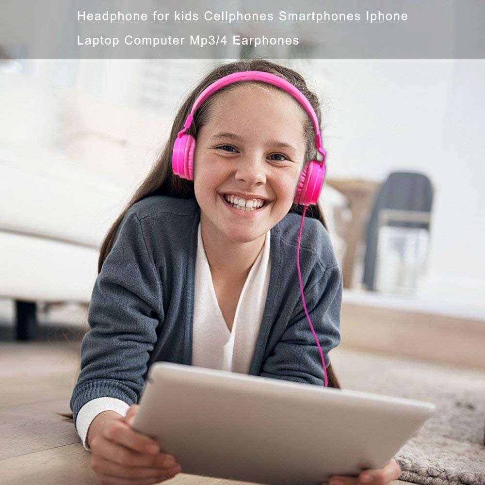 Cute Headband Stereo Headphones Microphone Portable Wired Headset for Kids Girls Mobile Phone iPhone Samsung Pink