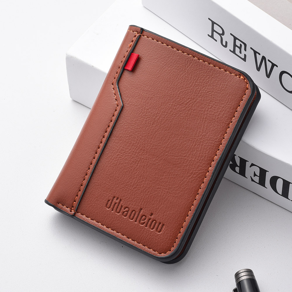 Mini portefeuille Ultra-fin en cuir PU souple pour hommes, 1 pièce, porte-cartes de crédit, court et Vertical, de: COFFEE