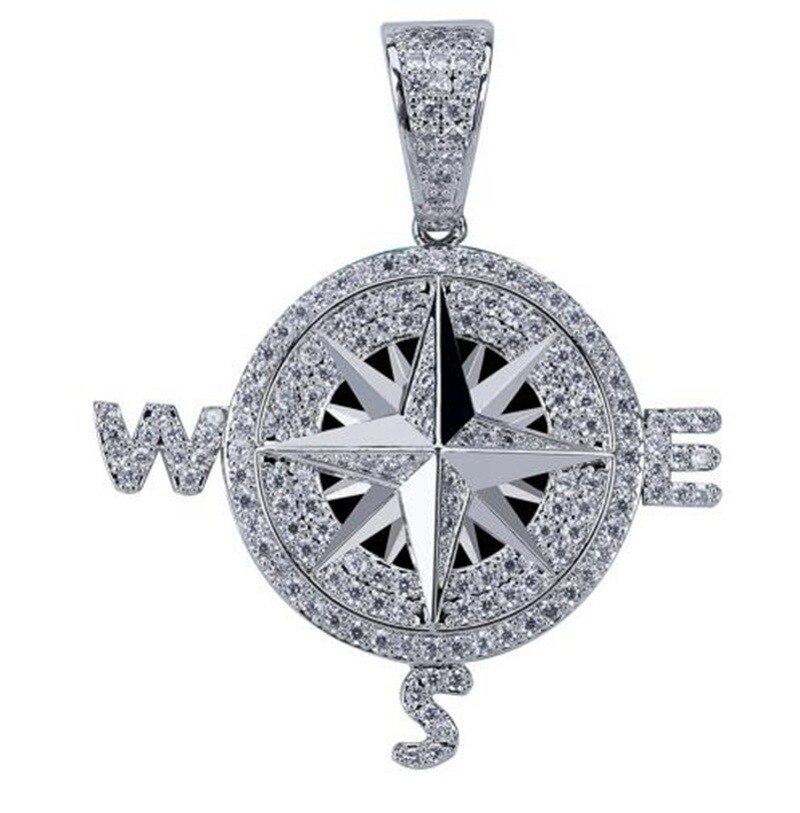 Männer vereist aus kubisch Zirkon Kompass Halskette & Anhänger Mit 4mm Tennis Kette Hüfte hüpfen Gold Silber Farbe Schmuck
