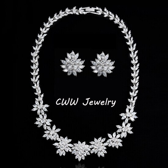 CWWZircons – ensemble collier et boucles d&#39;oreilles en Zircon cubique, accessoires de bijoux de luxe, à Clip, pour mariage, fête nuptiale, T149: Default Title