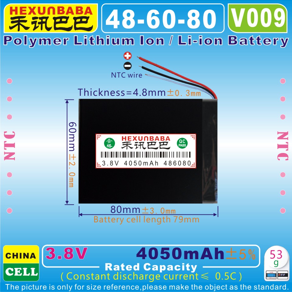 [V009] 3.8 v, 3.7 v 4050 mah [486080] PLIB (batteria ai polimeri di batteria agli ioni di litio) per tavoletta pc; banca di potere; e-libro; TELEFONO CELLULARE