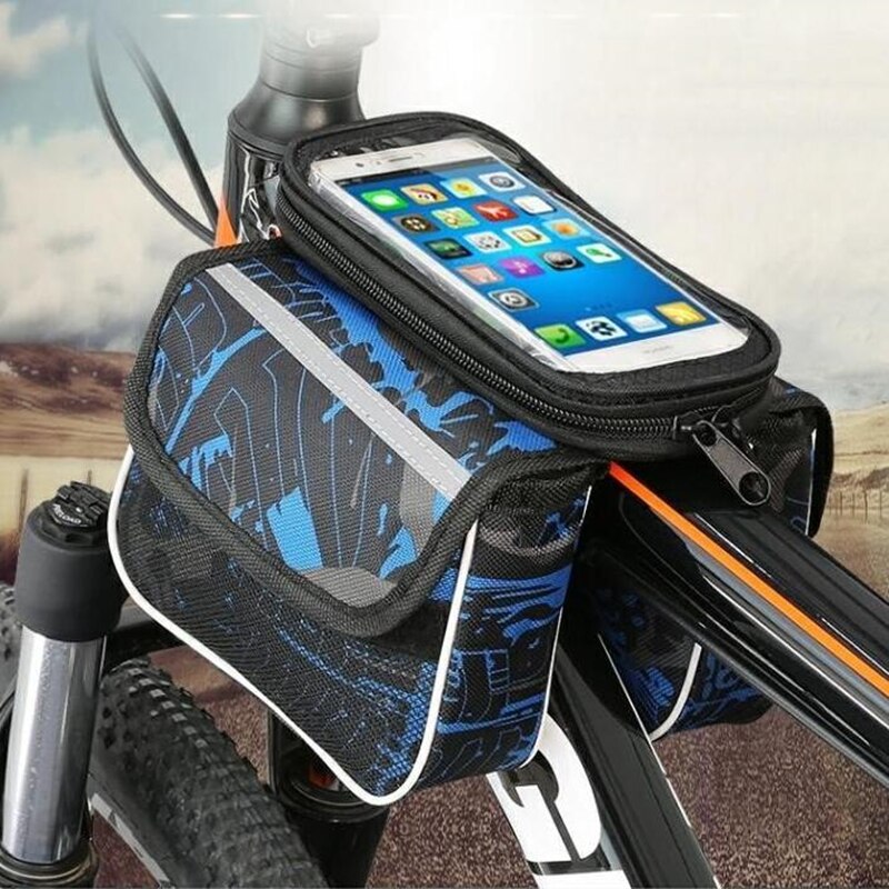 Fiets Mobiele Telefoon Zak Mountainbike Dubbele Tas Zadeltas Bovenste Buis Tas Front Beam Zak Fiets accessoires Ba: Blauw