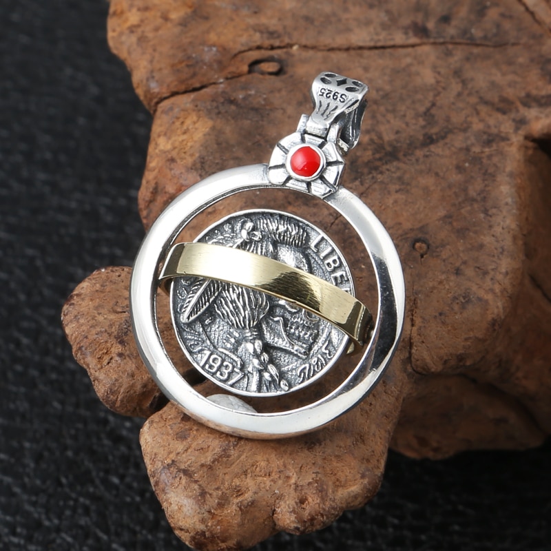 925 Sterling Silver Jewelry Men Women Rotatable Skull Round card Charm Necklace Pendant Jewelry