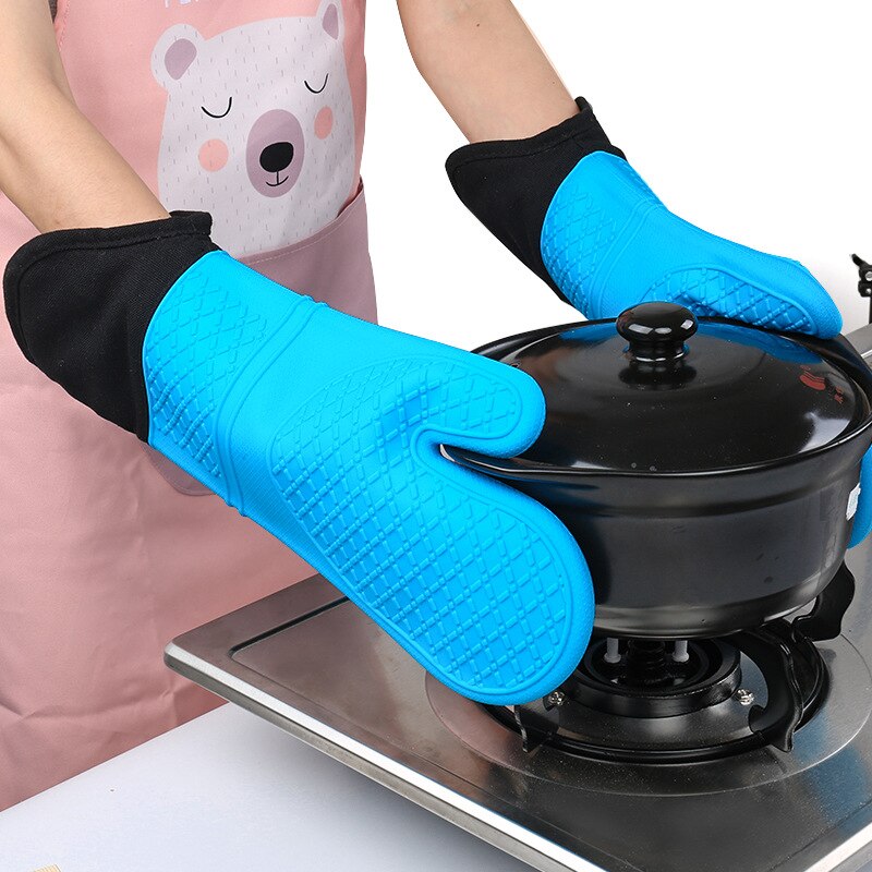 Guantes de silicona resistentes al calor para horno, manoplas gruesas antideslizantes sólidas para cocinar a la parrilla y hornear, 1/2 Uds.