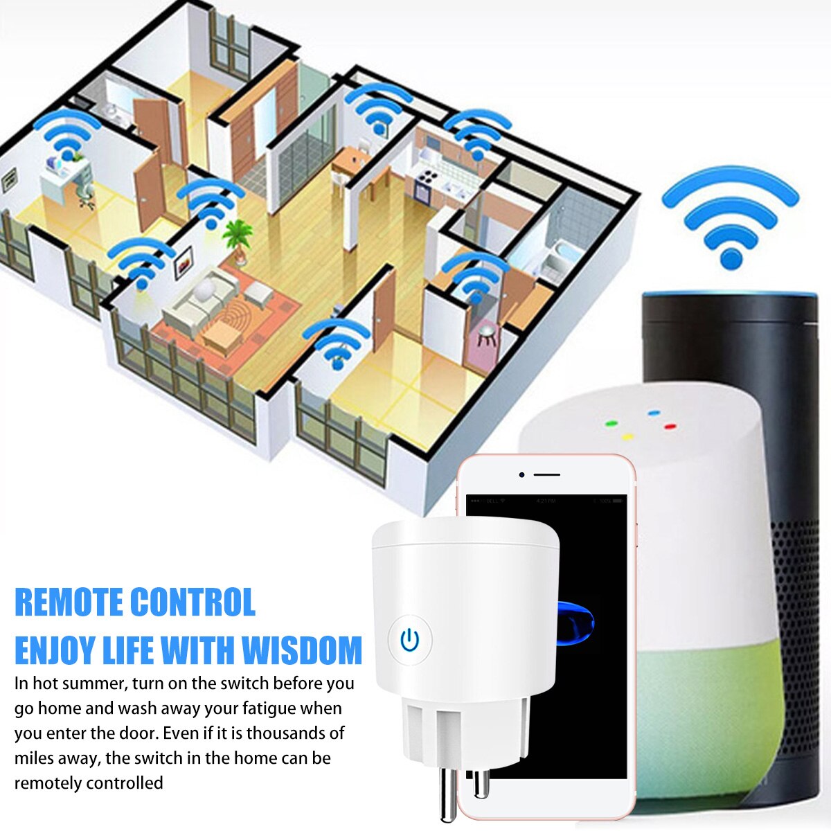 1/2Pcs Smart Socket 16A 2.4GHZ WiFi Socket with Timer Remote Control Voice Control Intelligent Socket for Alexa Google Assistant