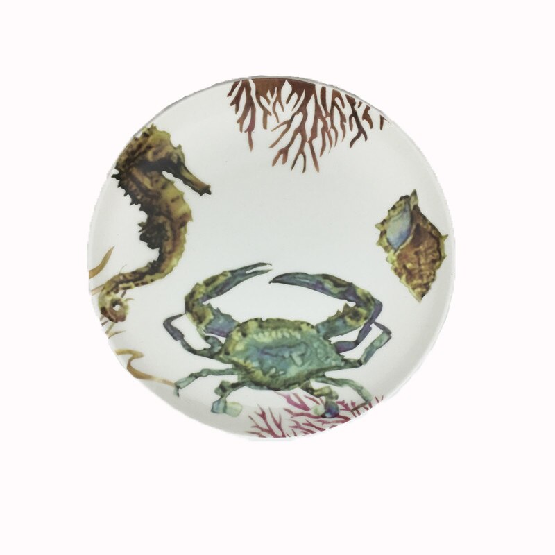 Plato de cerámica para carne, vajilla familiar de 8 pulgadas con de océano, cangrejo, pulpo, pescado, mariscos y comida rápida, ideal para de Navidad, 1 unidad: sea horse and conch