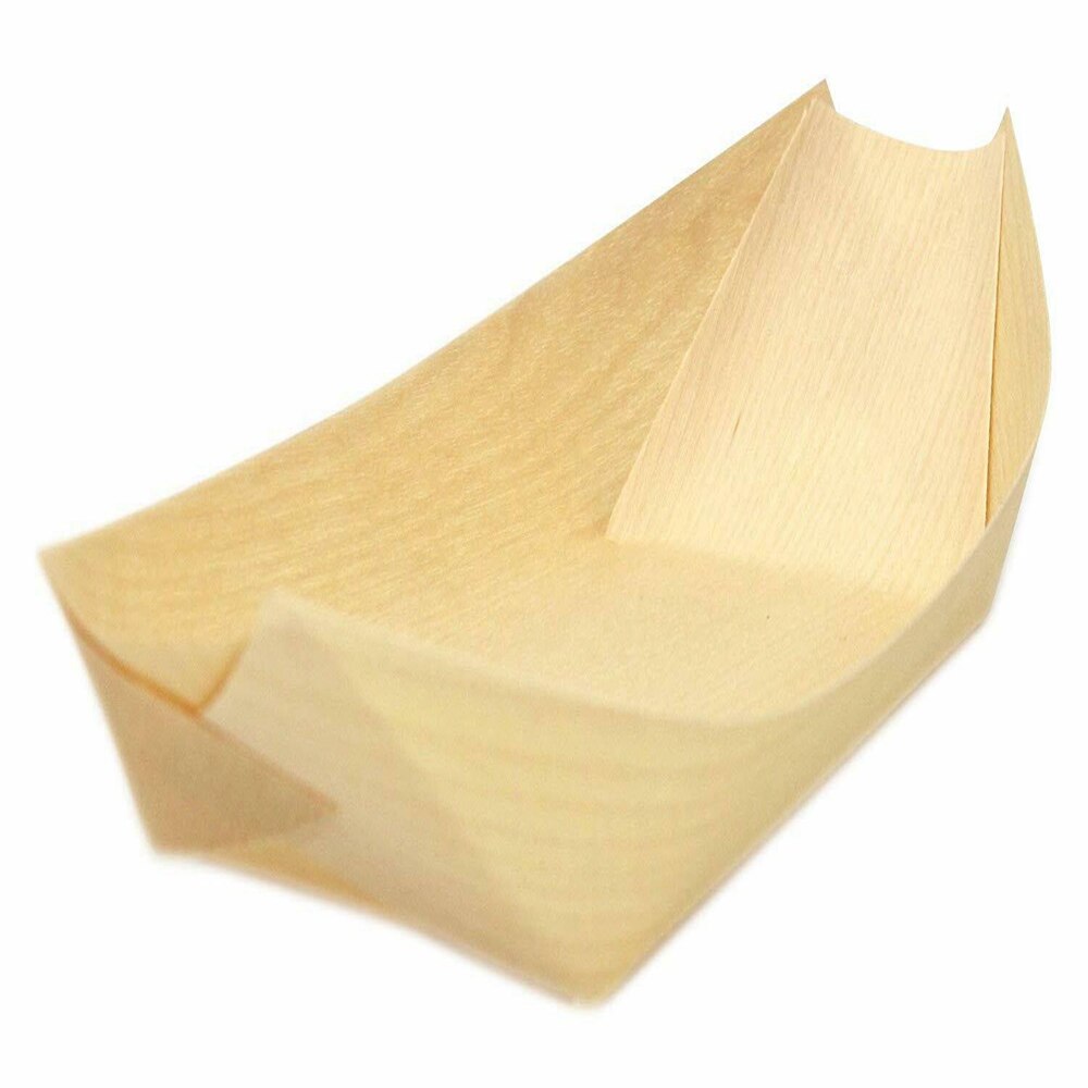 50pcs Pine Wood Serving Boat Disposable Food Tray For Home Catering Tool