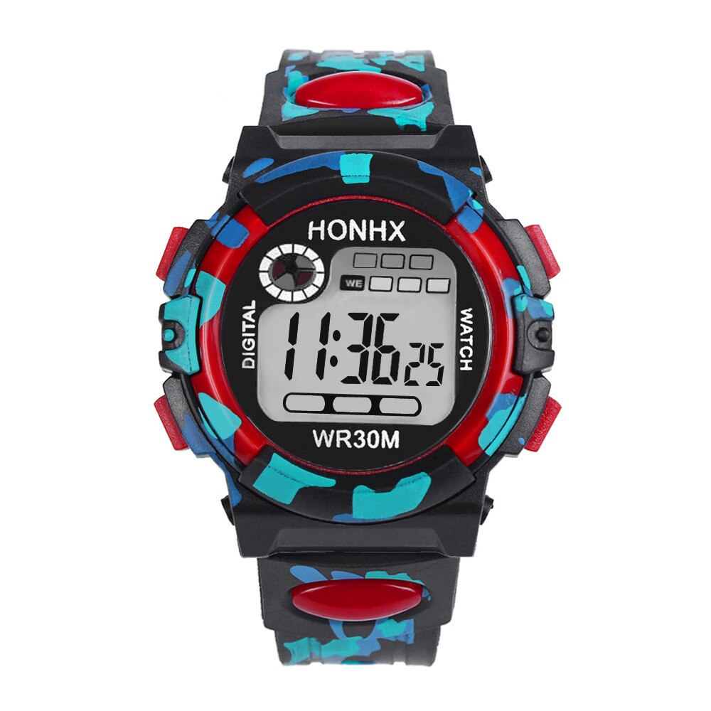Waterdichte Kinderen Jongens Multifunctionele 30M Waterdicht Horloge Led Digitale Dubbele Actie Horloge Kids Alarm Datum Elektronische Horloge Q: Multicolor Red
