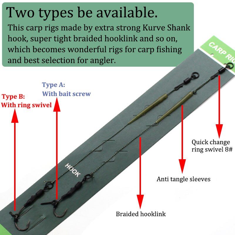 Carp Fishing Accessories Ready Tied Ronnie Carp Rigs Quick Change Hooklink Carp Fishing Hook Line For Carp Fishing End Tackle