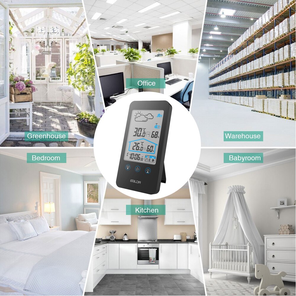 Touch Screen Wireless Thermometer Hygrometer Indoor Outdoor Weather Station Weather Forecast+ Moon Phase and Calendar Function