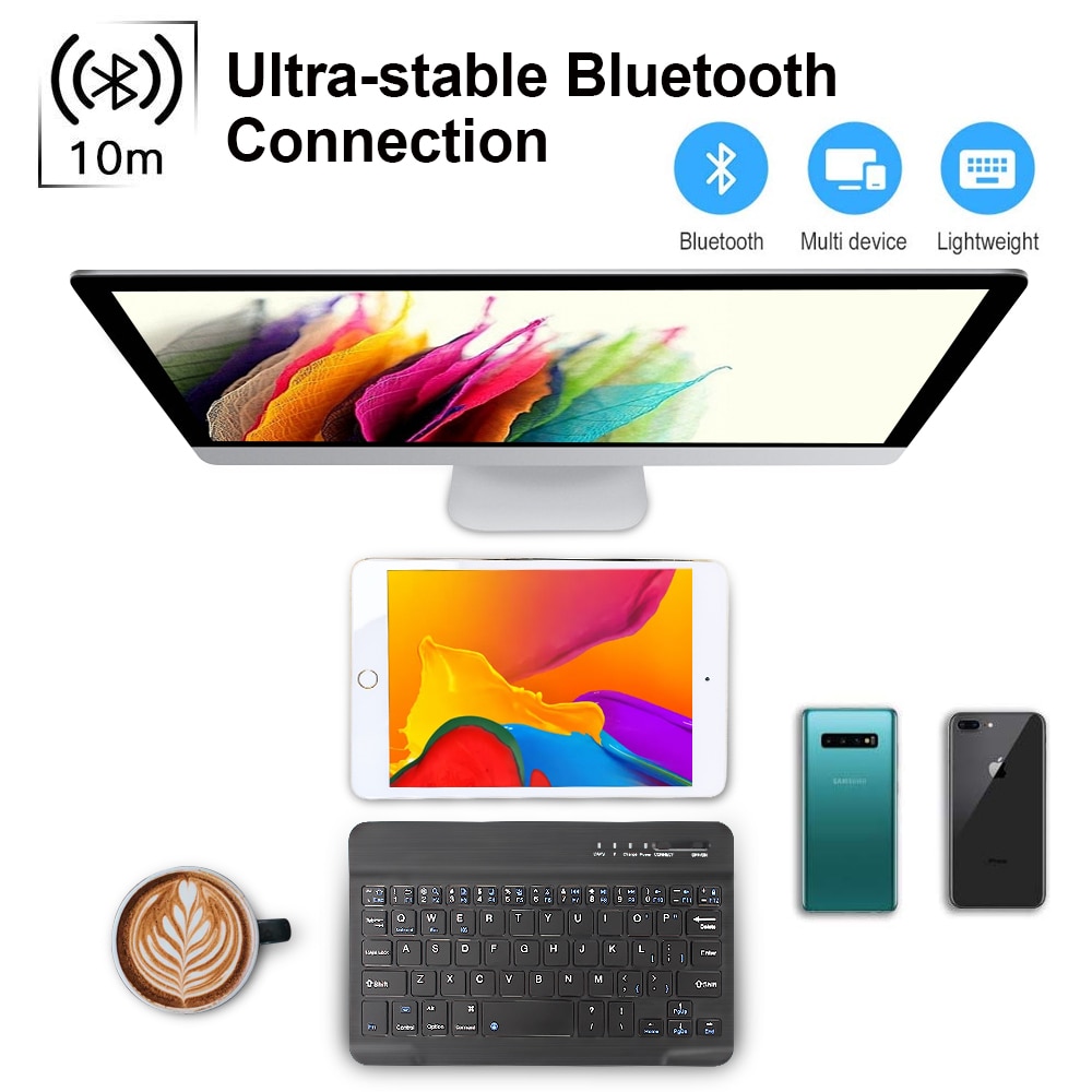 Mini Bluetooth Toetsenbord Draadloos Toetsenbord Voor Computer Telefoon Rubber Keycaps Russische Oplaadbare Toetsenbord Voor Ipad Tablet Pc
