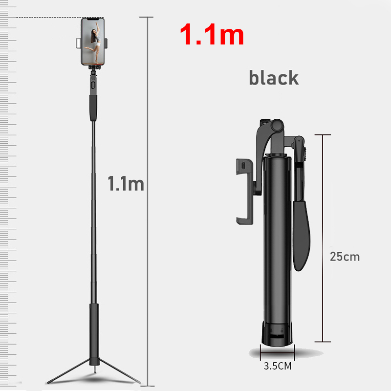 YUNAO A21 Handheld gimbal selfie stick support remote control Rechargeable bluetooth selfie stick tripod for phone selfie: 110cm-black