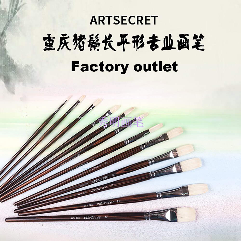 Artsecret chongqing cerdas profissional pintura a óleo escova 3150 plana de madeira ébano haste longa arte ferramentas suprimentos