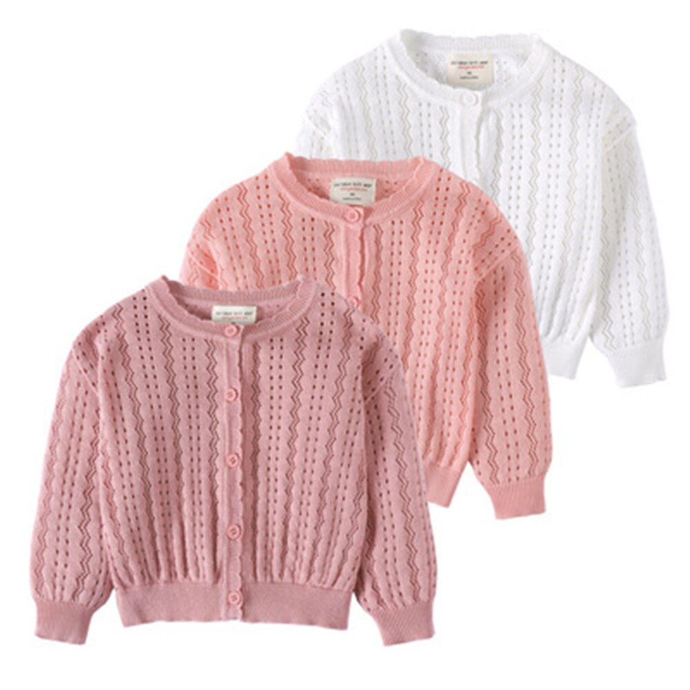 Summer Children Cardigan Hollow Out Girls Knitted Jacket Thin Knitwear Outerwear Coat AA5333