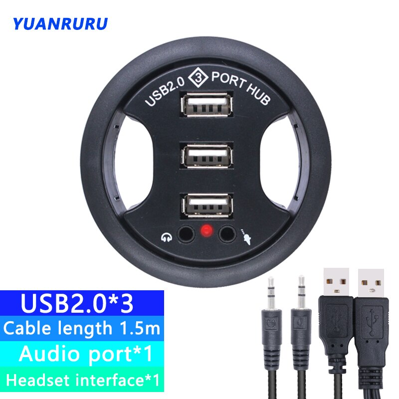 USB Hub USB 2.0 Desktop Grommet USB 2.0 Hub Audio Desk Mount Adapter 3 Port Mount In Desk Multi USB 2.0 Ports