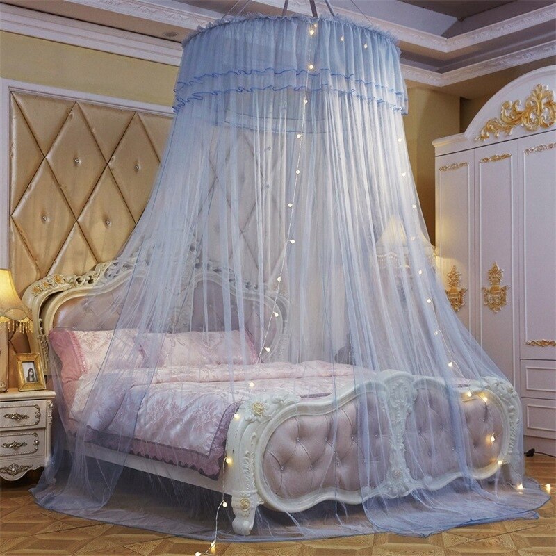 Mosquito Net Three-door Mosquito Net Anti-insect Bed Canopy Summer Palace Mosquito Net Single Double Bed Decor: Light blue 120x270cm