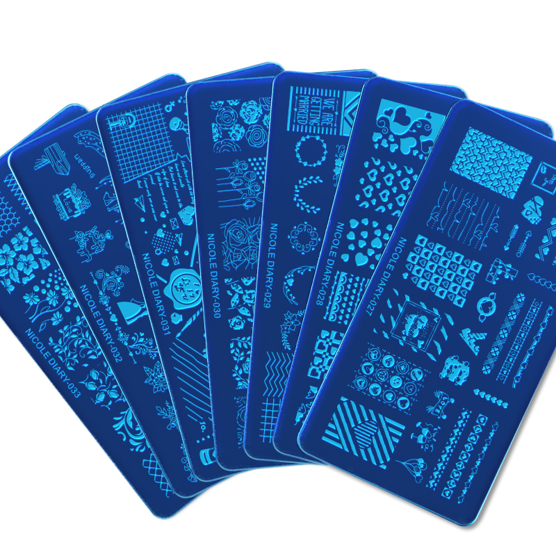 Nicole Dagboek Valentijnsdag Nail Stempelen Plaat Rechthoek Ronde Nail Art Stamp Image Template Diy Nail Plate Print Stencil