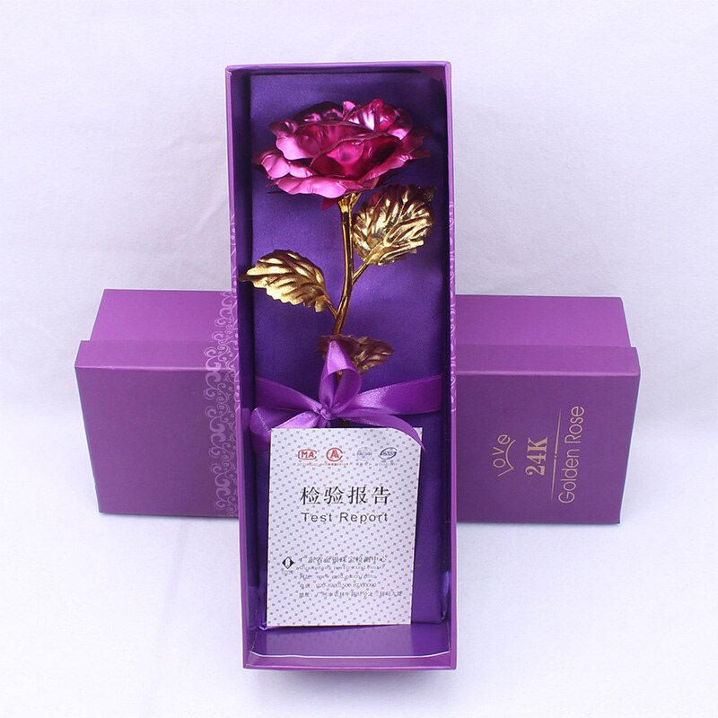 24K Gold Foil Rose Flower Emulated Flower Valentine's Day Single Gold-plated Rose Bouquet Box Home Decro