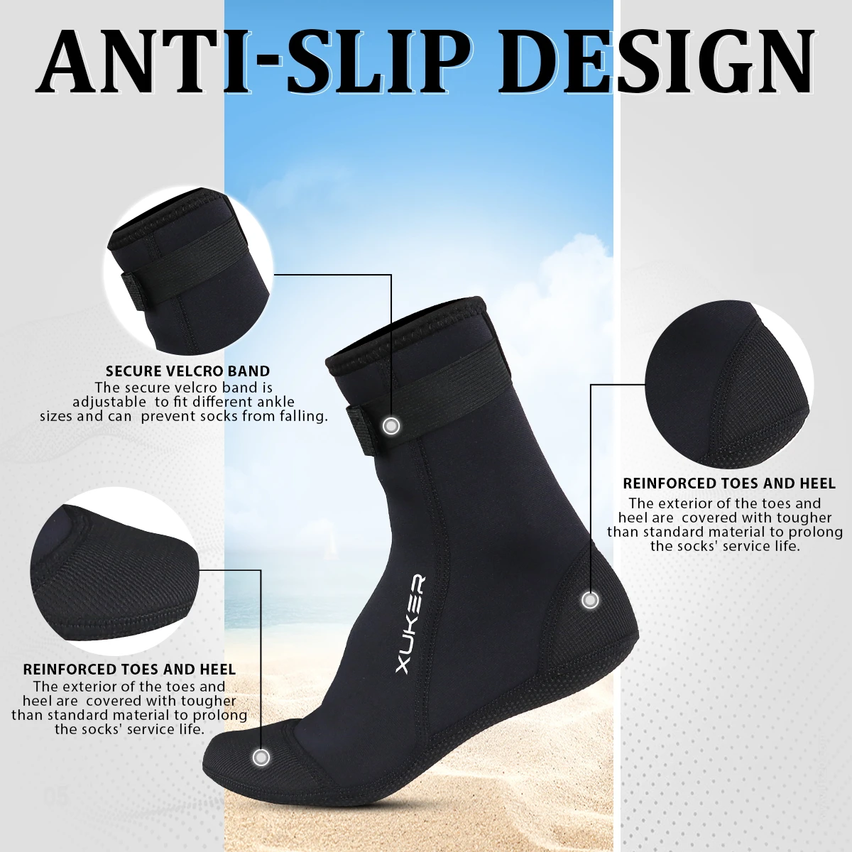Men's Women's 3mm Neoprene Socks Beach Volleyball Sand Soccer Diving Swimming Surfing Snorkeling Fishing Kayaking Water Booties