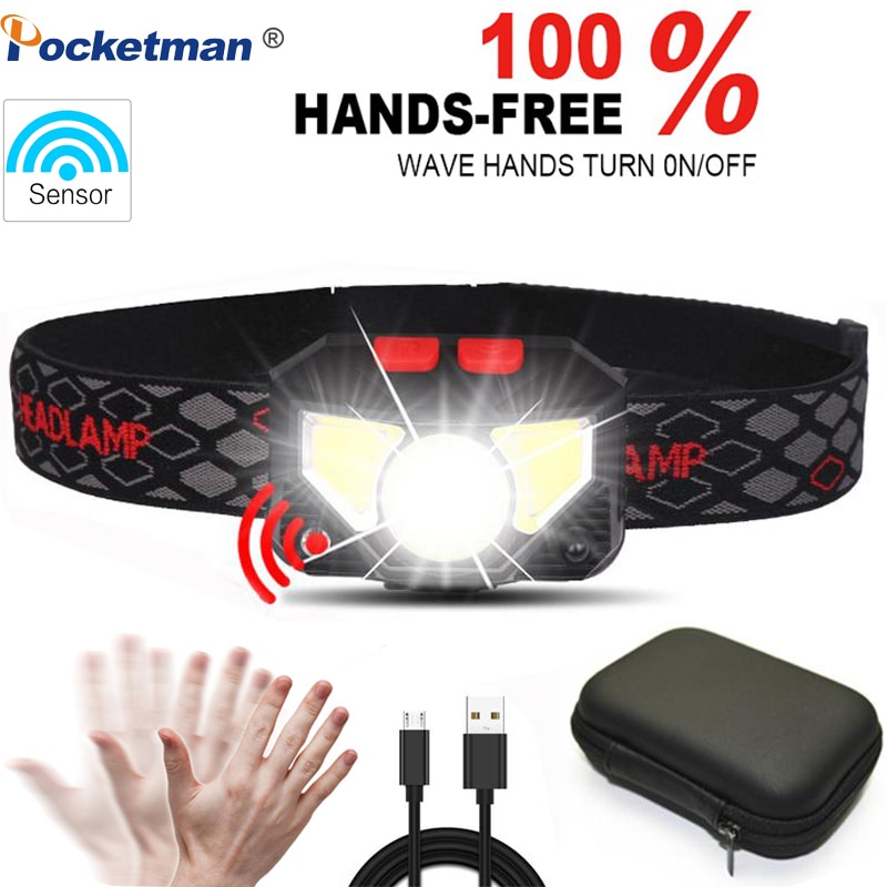 6000lums handsfree LED Koplamp Motion sensor lamp LED koplamp Zaklamp Ingebouwde batterij inductieve met Draagbare doos