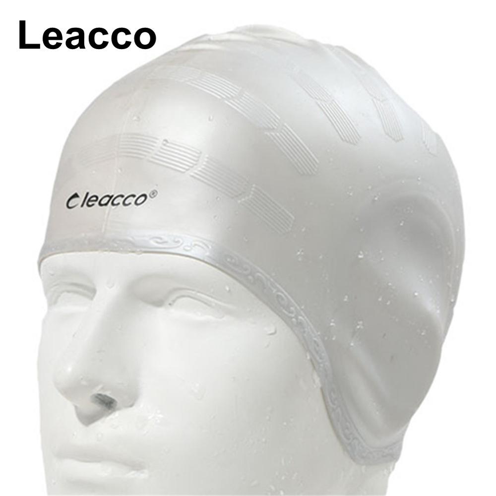 Man women high spandex large size swimming wear hat Adults Waterproof swimming caps silicone swimming hat Protect Ears: silver