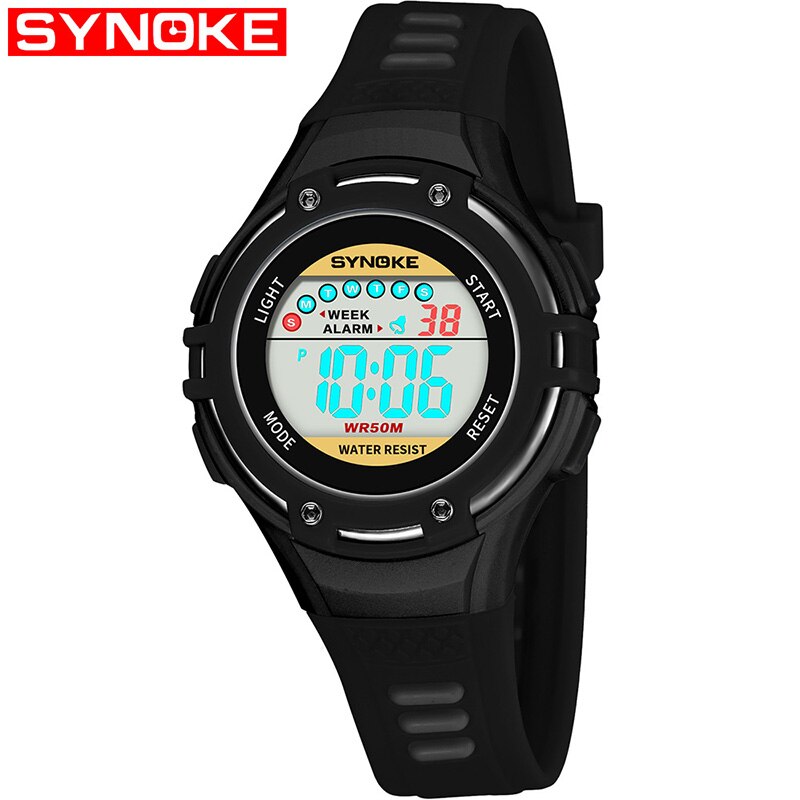 Synoke Outdoor Kinderen Sport Horloge Pu Band Shock Slip Waterdichte Digitale Horloge Elektronische Horloges Voor Kinderen Xfcs: Black