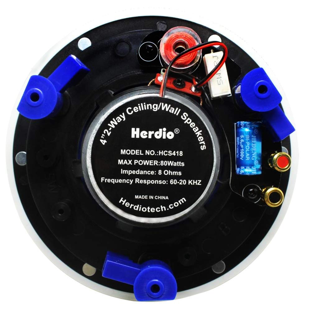 Herdio 4” 160 Watts 2 Way Flush Mount in Ceiling in Wall Speakers Perfect For Bathroom, Kitchen,Living Room,Office