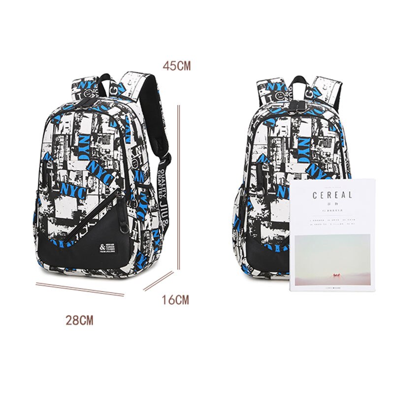Mochila con estampado de grafiti de lona para hombre, mochilas escolares de marcas famosas, con costuras de letras de capacidad, ideal para viaje,