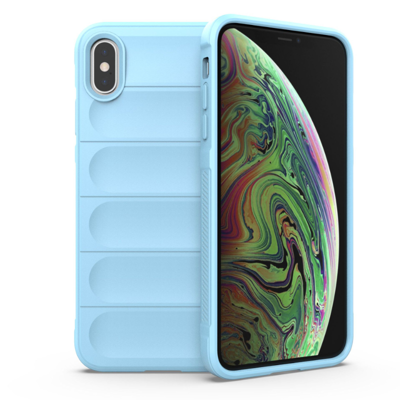 Funda para iPhone X XR XS Max, Funda trasera a prueba de golpes, Fundas de teléfono con armadura, Funda anticaída de silicona líquida: Lona / Azul cielo