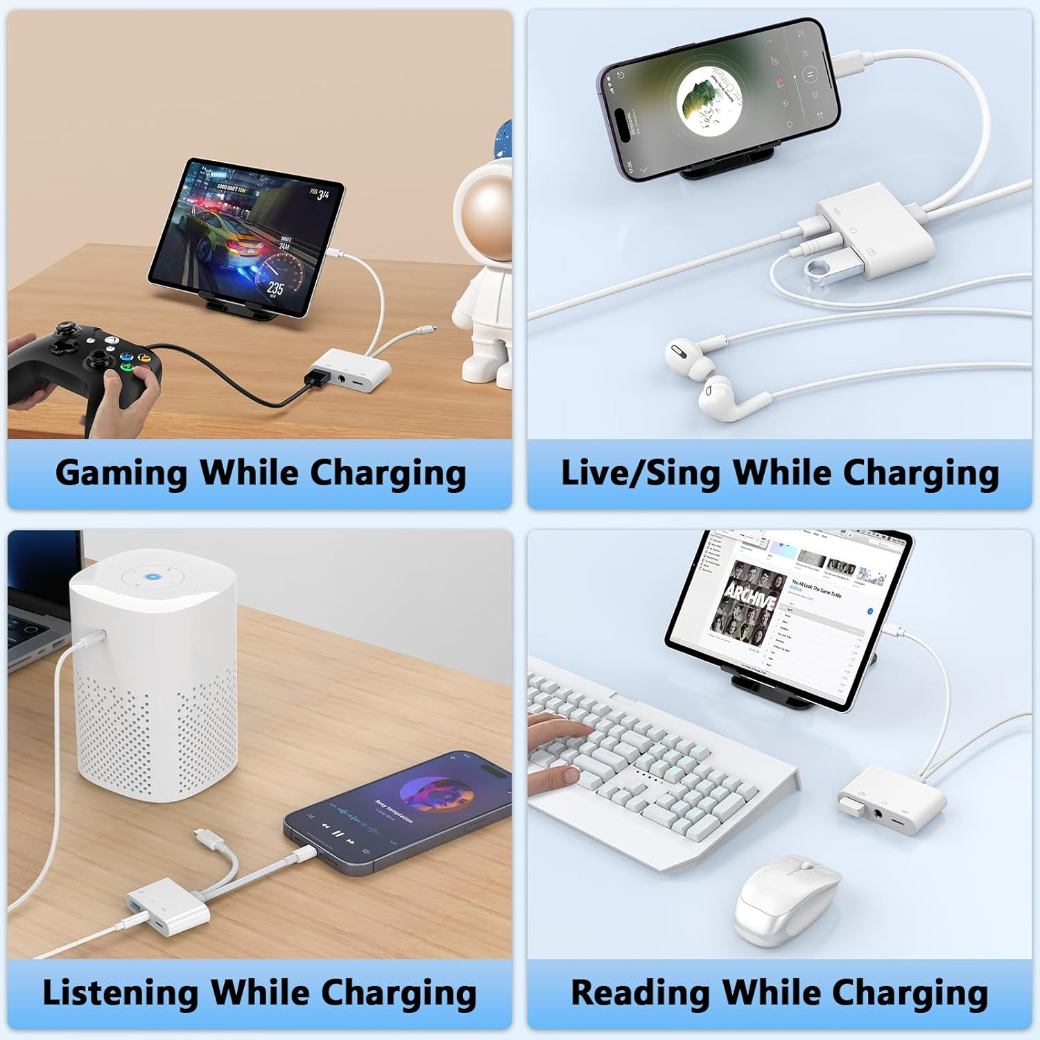 Type C to USB 3.0 /3.5mm/Type C OTG Adapter 3.5mm Audio Jack Splitter for iPhone14/13/12/iPad with Fast Charging Port