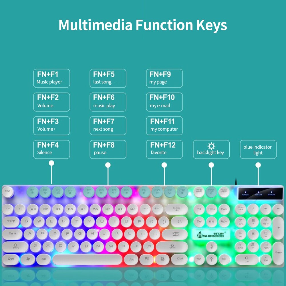 Teclado y ratón flotante Punk con retroiluminación, combinación de teclado y ratón con cable de 104 teclas, colorido ratón 3D para ordenador portátil/PC a prueba de agua