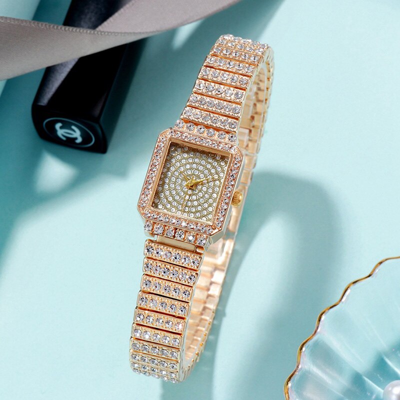 Dameur kvinde luksusmærke guld ur dame armbåndsure krystal kvinde dame quartz ur dame armbåndsur: Guld 2