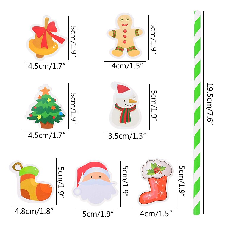 10Pcs Xmas Party Papier Rietjes Kerstman Sneeuwpop Elanden Sap Rietje Kerst Servies Jaar Party Decoratie Supplie