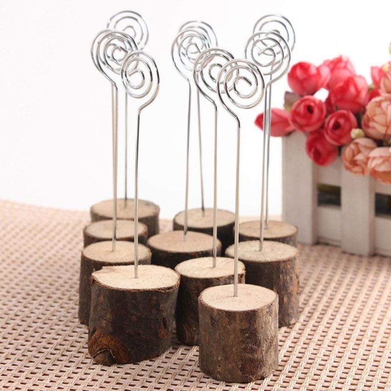 10Pcs Rustieke Houten Foto Clip Memo Naam Kaart Base Holder Memo Fotolijst Tafel Nummer Stand Clip Wedding Party levert