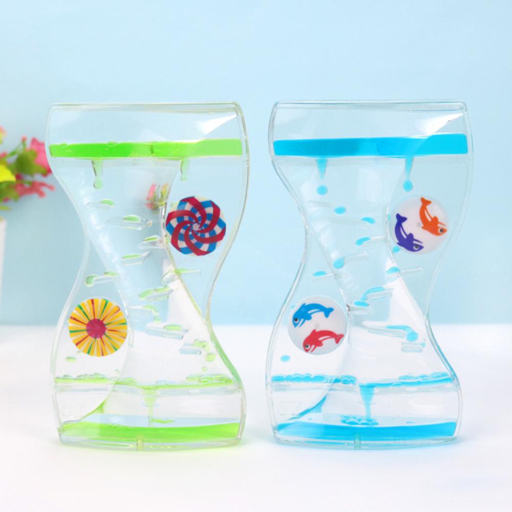 Moving Double Color Sand Hourglasses Floating Oil Liquid Visual Motion Timer Glass Acrylic Clock Home Decoration Desk Ornament