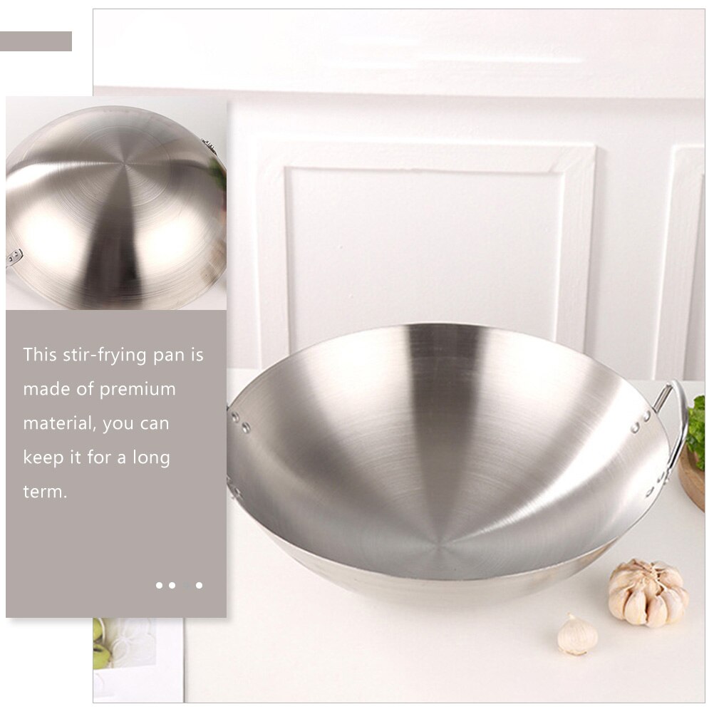 Stainless Steel Double Handle Wok Practical Wok Kitchen Utensil Household Wok
