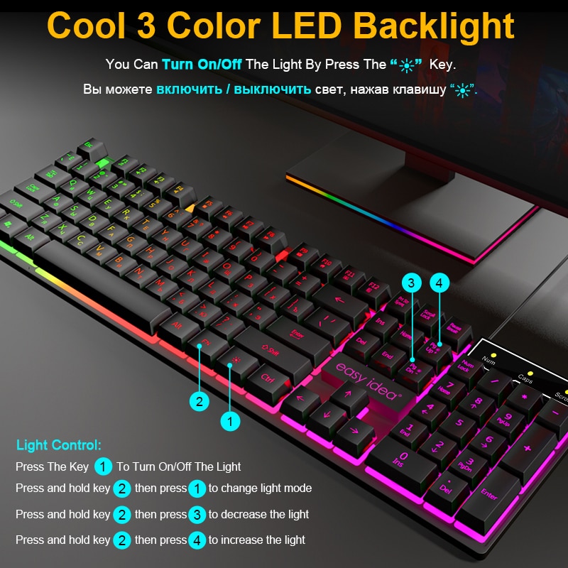 Gaming Keyboard Gamer Mechanical Imitation Keyboard Gaming RGB Keyboard with Backlight Ergonomic Key Board 104 Keycaps for PC