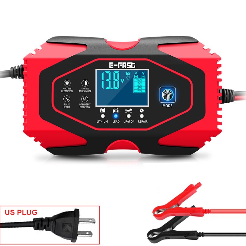 12V 24V Car Battery Charger LCD Display Lead-acid AGM GEL& Lithium LiFePO4 Battery Repair: US PLUG
